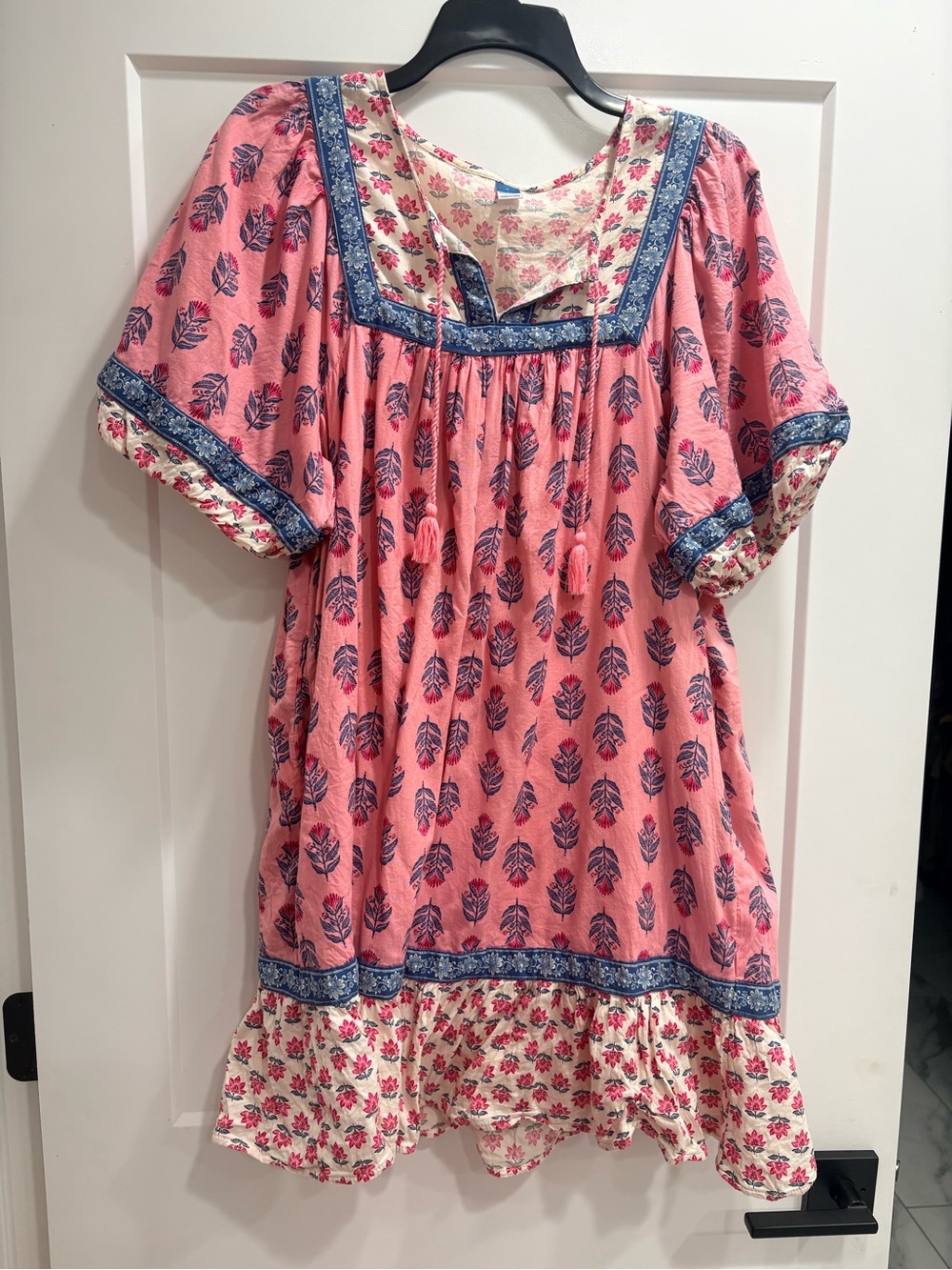 Old Navy Pink Floral Mini Dress with Blue Trim